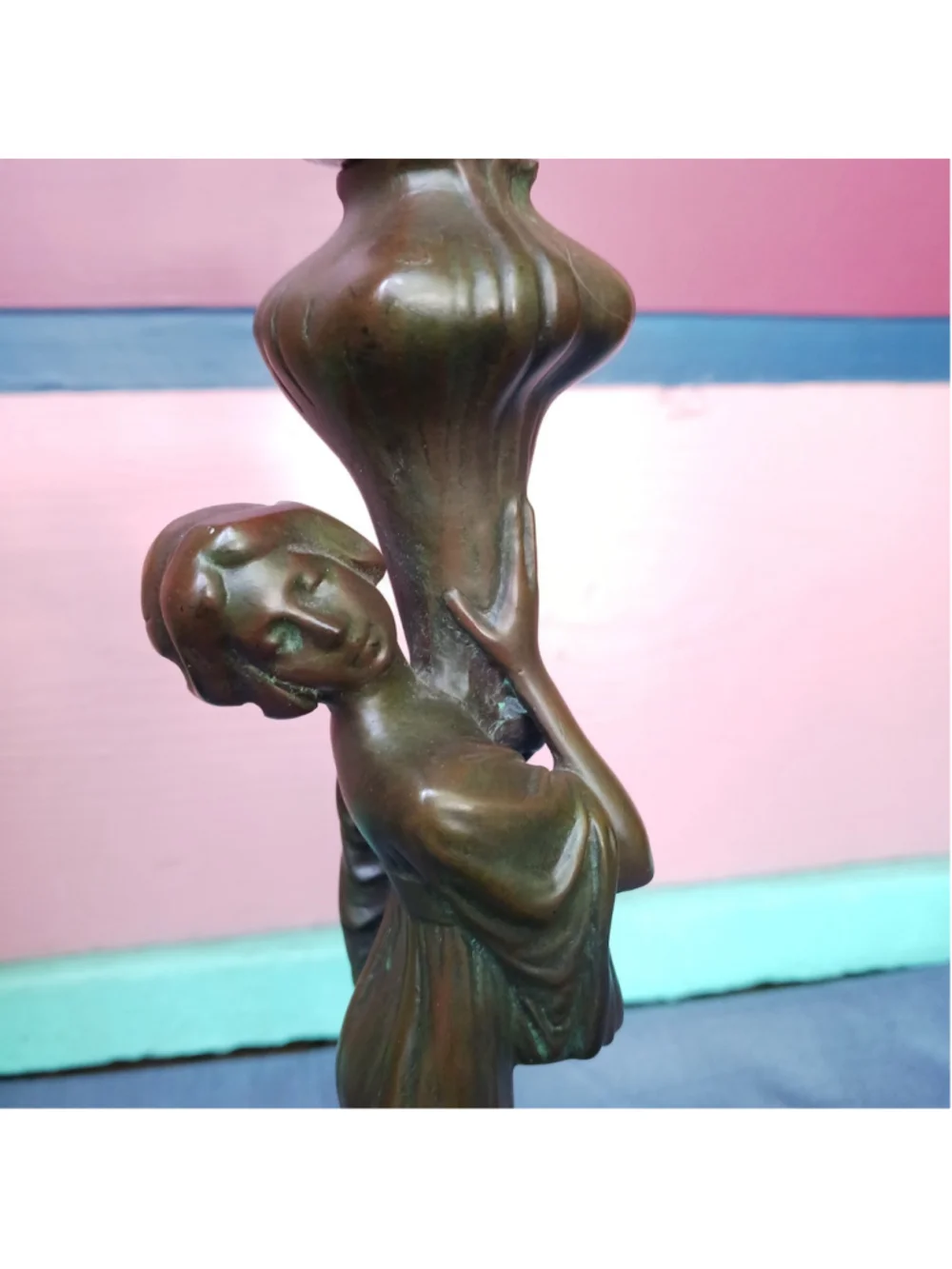 Art Nouveau Style Figural Lady Lamp Bronzed Metal 22